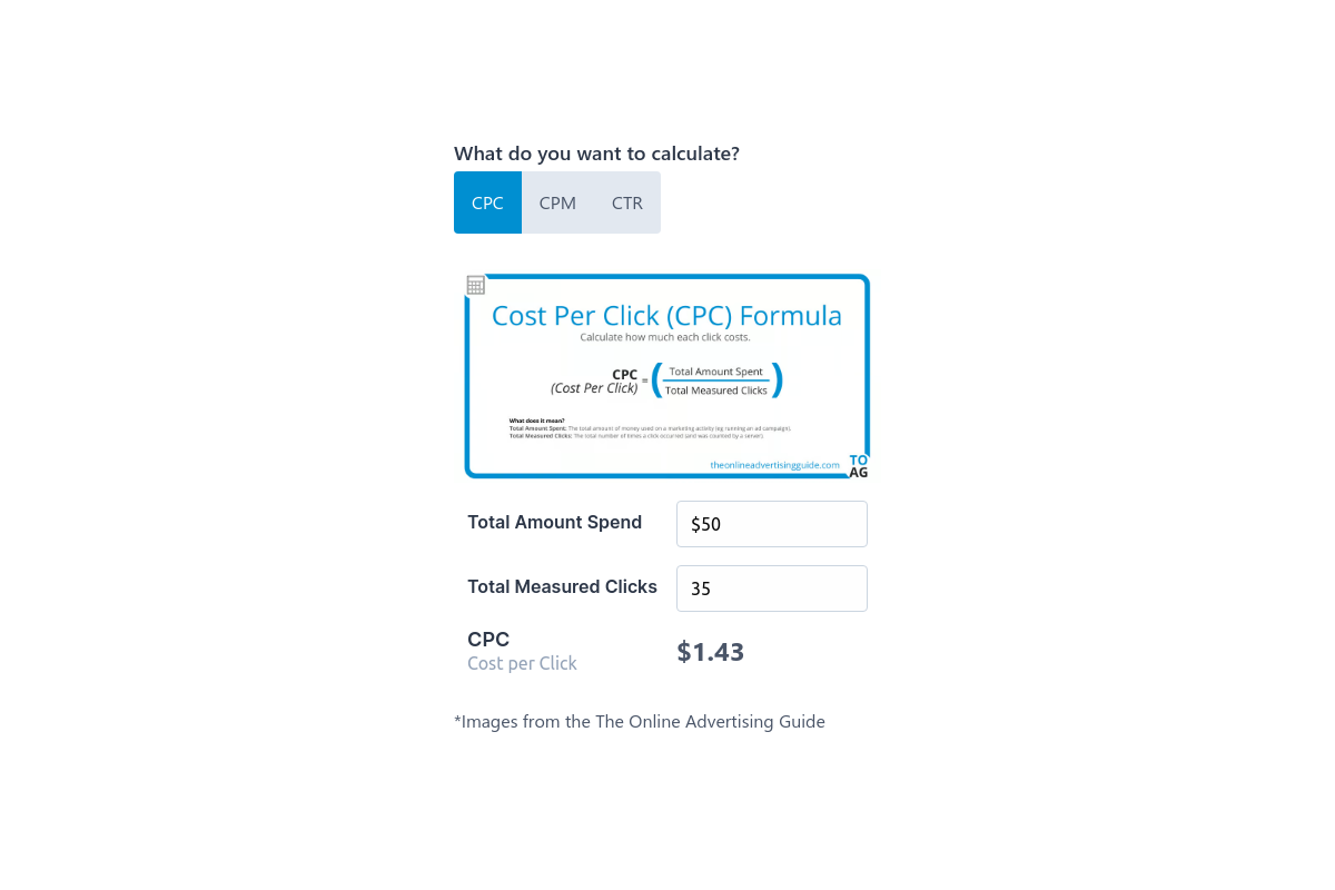 Free Internet Advertising Tool to Calculate CPM,CPC/PPC,CPA